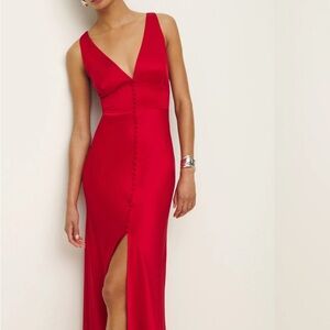NWT Reformation Lipstick Red Satin Maxi Dress